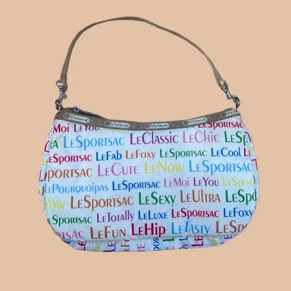 LeSportsac - Y2K - White with Beige Trim Multi Color Logo - Shoulder Bag - Picture 1 of 3